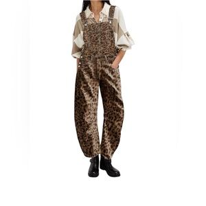 Leopard Print Brown Overalls Jumpsuit